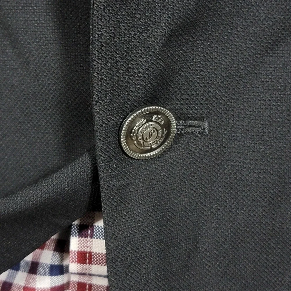 Stafford Men's Hopsack Blazer Two‎ Silver Button Black Wool Blend Classic 42L
